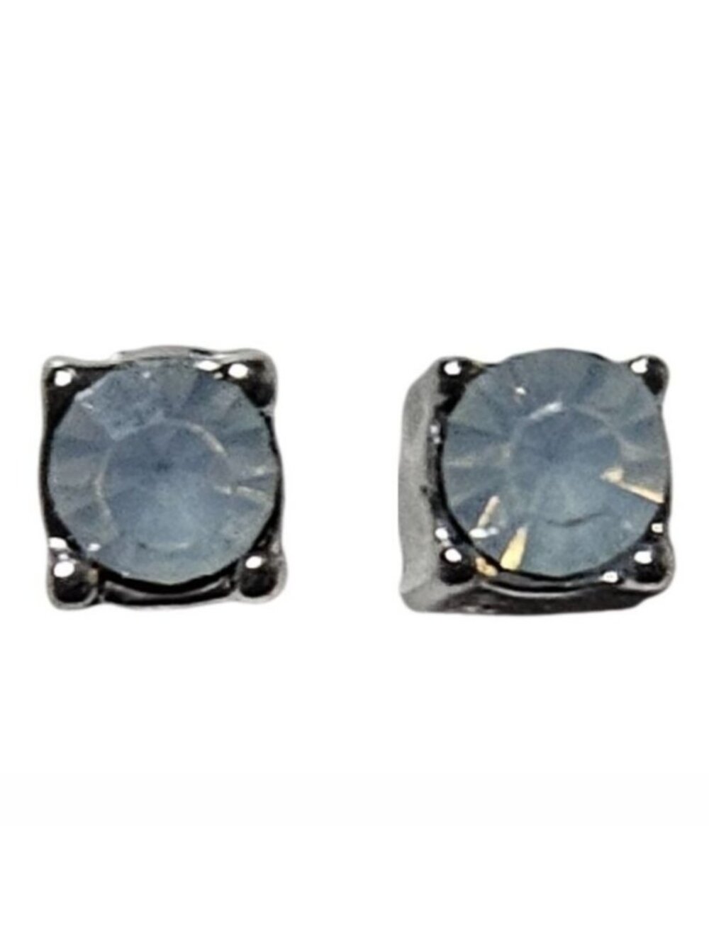 Vintage Cubic Zirconia Stud Earrings Round Silver Tone Classic Minimalist Women